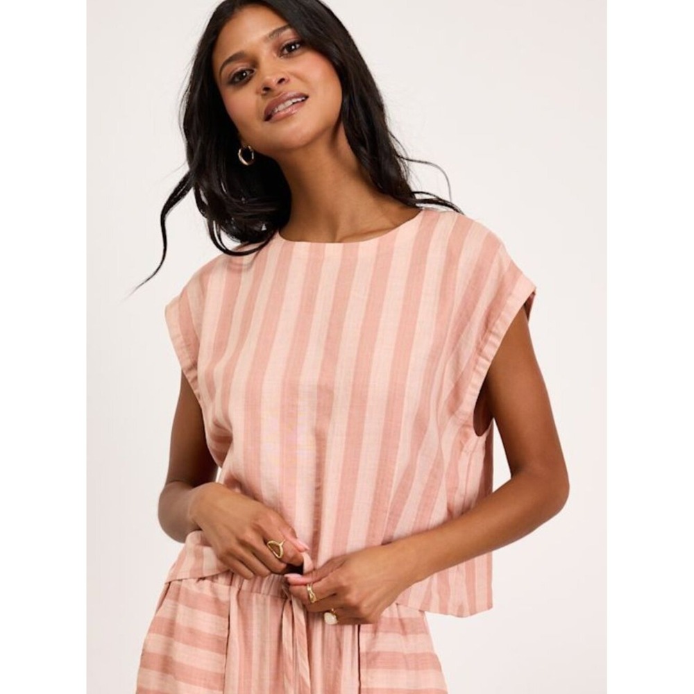 Lulus Dresa Light Pink Striped Cotton Short Sleeve Top - Size M